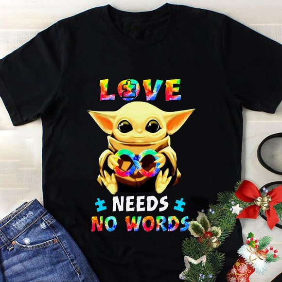 Baby Yoda Autism love needs no words Star Wars - Picture 1 of 2